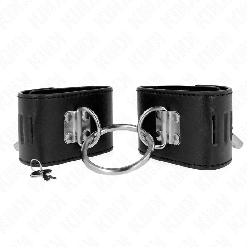 KINK - FIXE HANDGELENKFESSELN MIT RING UND VORHÄNGESCHLOSS VERSCHLUSS SCHWARZ VERSTELLBAR 16-23 CM X 5,5 CM
