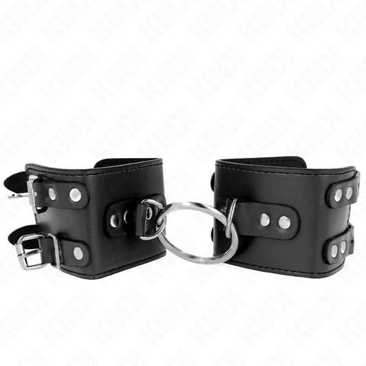 KINK - FIXE HANDGELENKFESSELN MIT RING UND NIETEN VERSTELLBAR SCHWARZ 17-22 CM X 6,5 CM