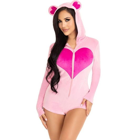 LEG AVENUE - TEDDYBÄR-SAMT-Bodysuit ROSA M