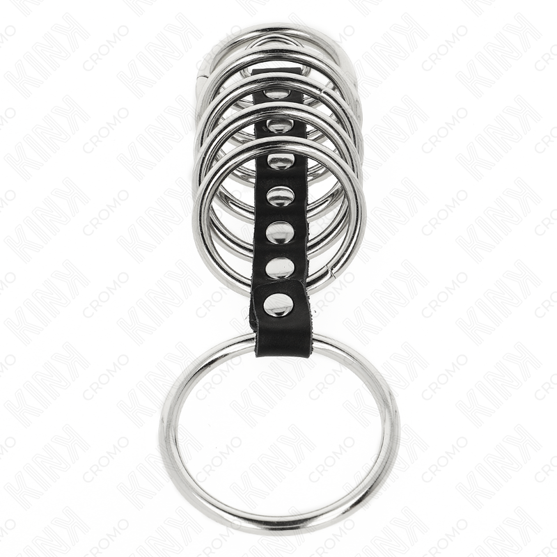 KINK - 7 METALL-PENISRINGE 3,2 CM BIS 5 CM DURCH LEDER VERBUNDEN