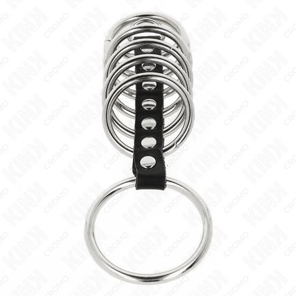 KINK - 7 METALL-PENISRINGE 3,2 CM BIS 5 CM DURCH LEDER VERBUNDEN