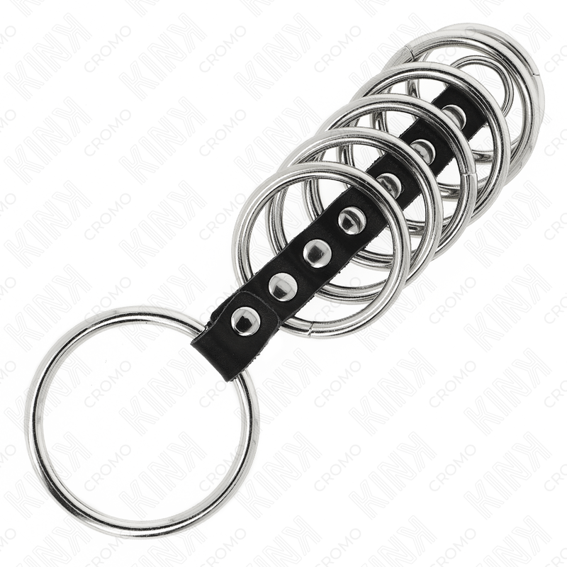 KINK - 7 METALL-PENISRINGE 3,2 CM BIS 5 CM DURCH LEDER VERBUNDEN