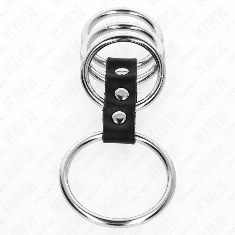 KINK - 4 METALL-PENISRINGE 3,7 CM BIS 5 CM DURCH LEDER VERBUNDEN