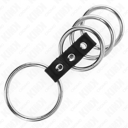 KINK - 4 METALL-PENISRINGE 3,7 CM BIS 5 CM DURCH LEDER VERBUNDEN
