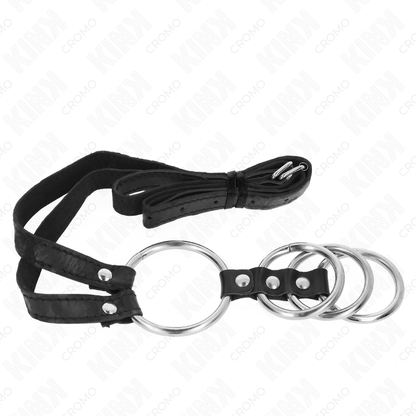 KINK - 4 VERBUNDENE METALL-PENISRINGE 3,8 CM BIS 5 CM MIT LEDERGÜRTEL 112 CM