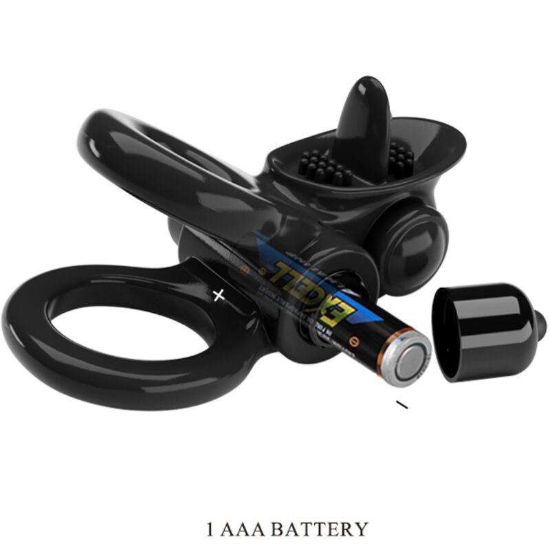 PRETTY LOVE - PASSIONATE RING DOPPEL-VIBRATIONSRING + KLITORISSTIMULATOR SCHWARZ