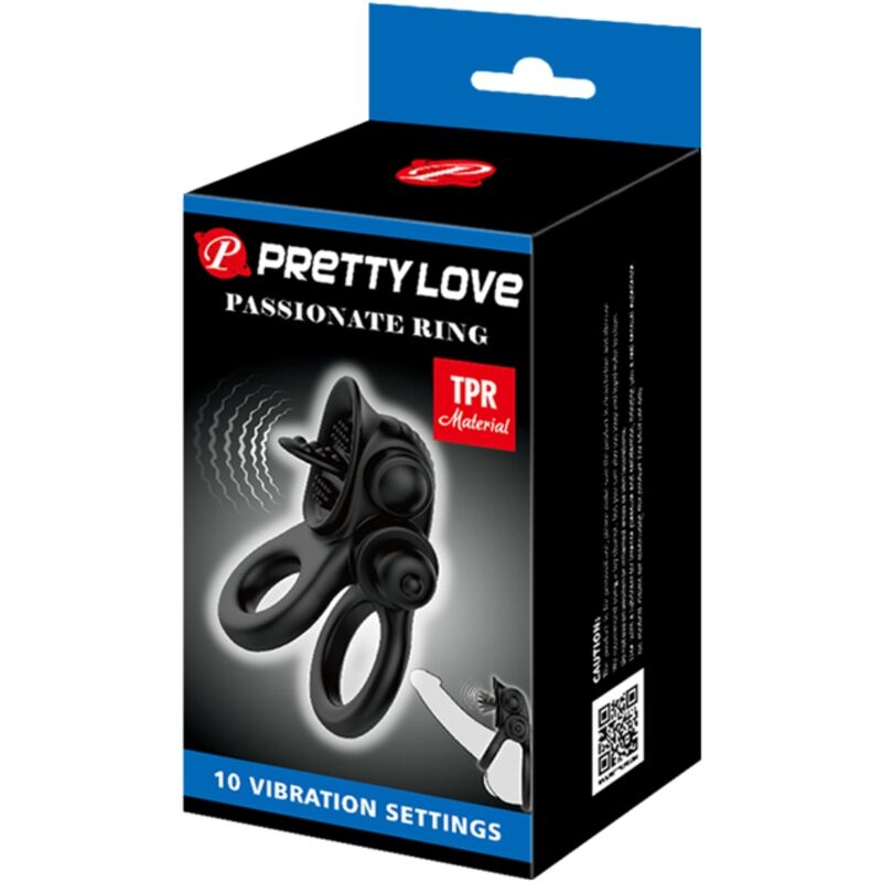 PRETTY LOVE - PASSIONATE RING DOPPEL-VIBRATIONSRING + KLITORISSTIMULATOR SCHWARZ