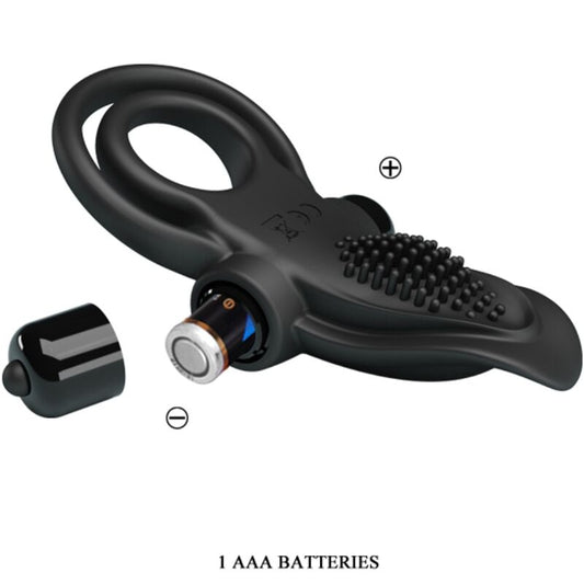 PRETTY LOVE - DOPPEL-VIBRATIONSRING + KLITORISSTIMULATOR 10 VIBRATIONEN SCHWARZ