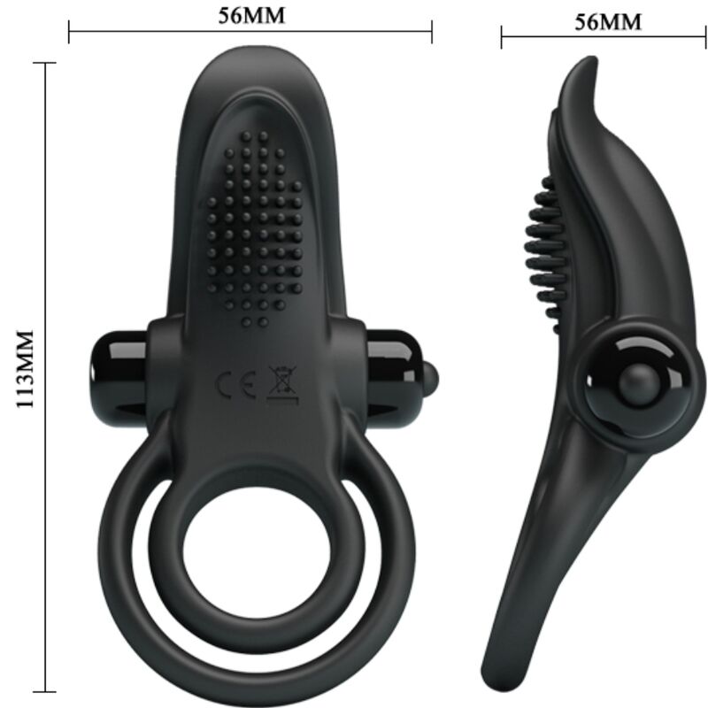 PRETTY LOVE - DOPPEL-VIBRATIONSRING + KLITORISSTIMULATOR 10 VIBRATIONEN SCHWARZ