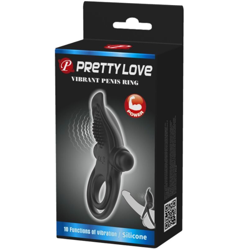 PRETTY LOVE - DOPPEL-VIBRATIONSRING + KLITORISSTIMULATOR 10 VIBRATIONEN SCHWARZ