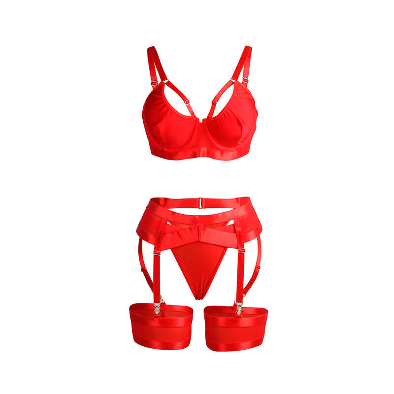 SUBBLIME - 955250 RED BONDAGE BRA WITH GARTER SET S/M