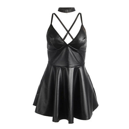 SUBBLIME - 955373 DRESS WITH BLACK LEATHER STRAPS S/M