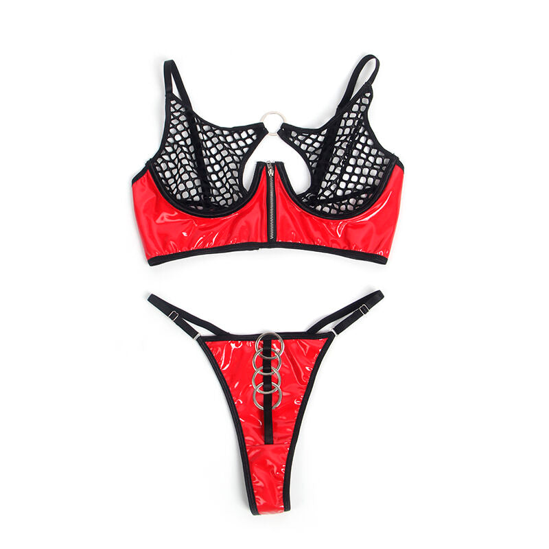 SUBBLIME - 955533 RED PATENT LEATHER MESH ZIPPER BRA SET S/M