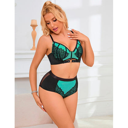 SUBBLIME - 955564 GREEN PATENT LEATHER MESH ZIPPER BRA SET L/XL