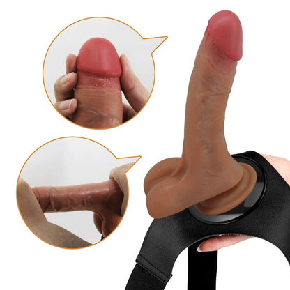 PRETTY LOVE - UNIVERSAL HARNESS SLIP MIT VIBRIERENDEM UND SQUIRTING DILDO 15,5 CM MULATO