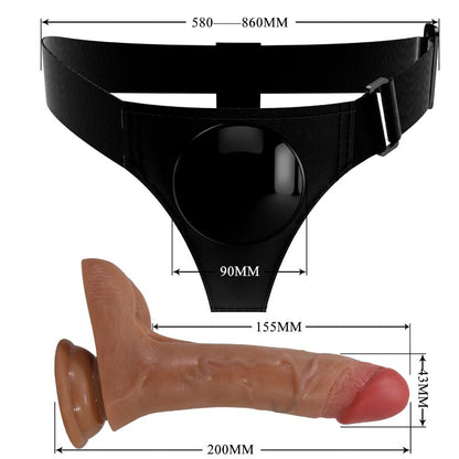 PRETTY LOVE - UNIVERSAL HARNESS SLIP MIT VIBRIERENDEM UND SQUIRTING DILDO 15,5 CM MULATO