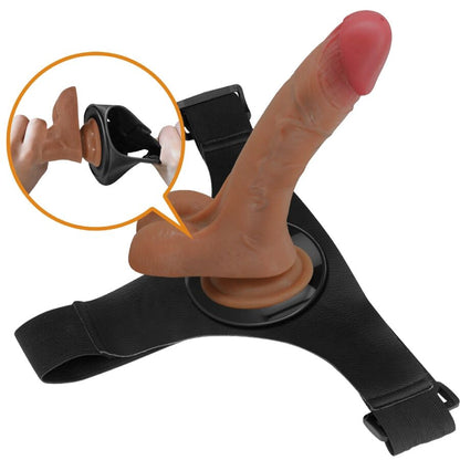 PRETTY LOVE - UNIVERSAL HARNESS SLIP MIT VIBRIERENDEM UND SQUIRTING DILDO 15,5 CM MULATO