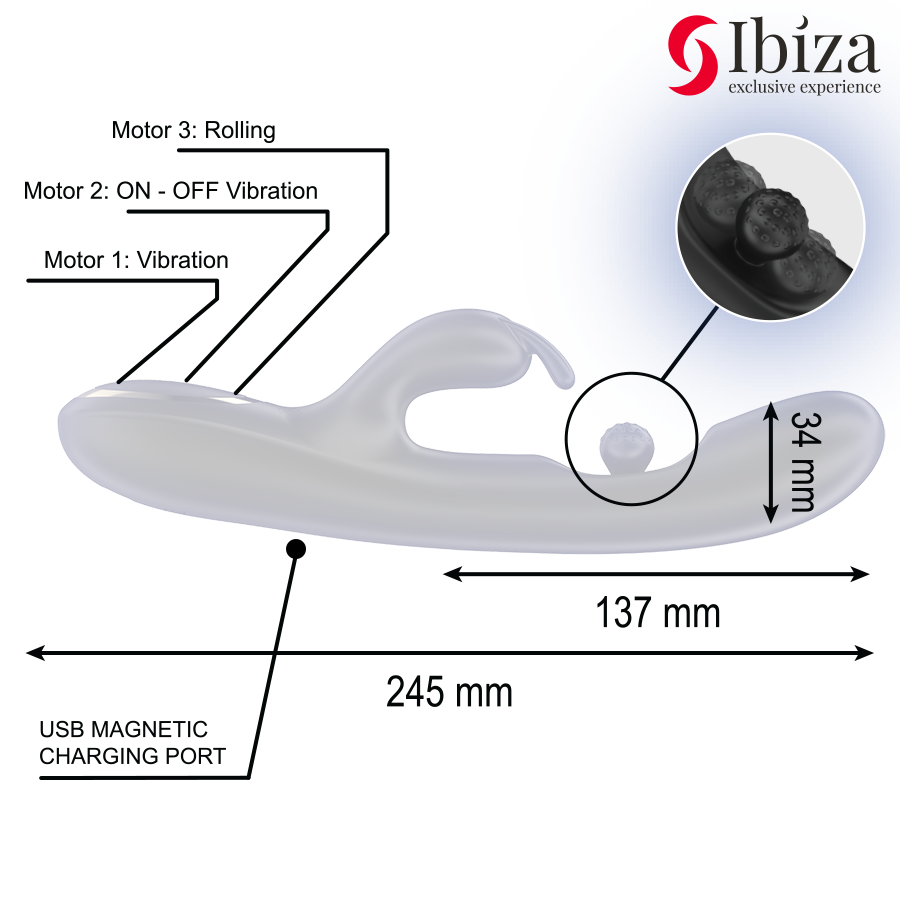 IBIZA - LEISTUNGSSTARKER RABBIT-VIBRATOR MIT MASSAGE-ROLLENPERLE