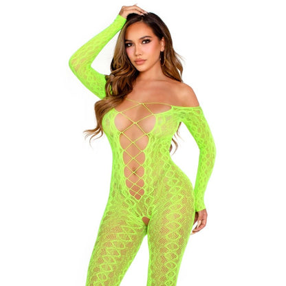 LEG AVENUE - BODYSTOCKING MIT OHNE SCHRITT EXOTIC SNAKE SPITZE NEONGRÜN
