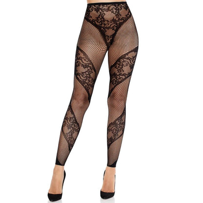 LEG AVENUE - STRUMPFHOSE OHNE FUSS AUS SPITZE UND TRANSPARENTEM SCHWARZ