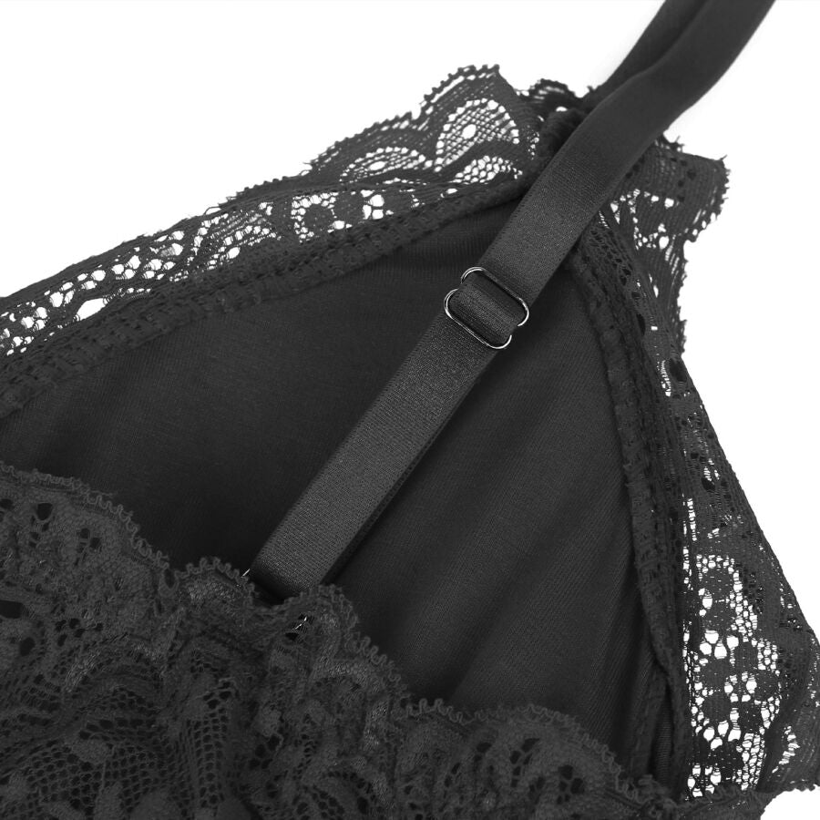 SUBBLIME - BLACK FLORAL LACE DETAIL TEDDY S/M