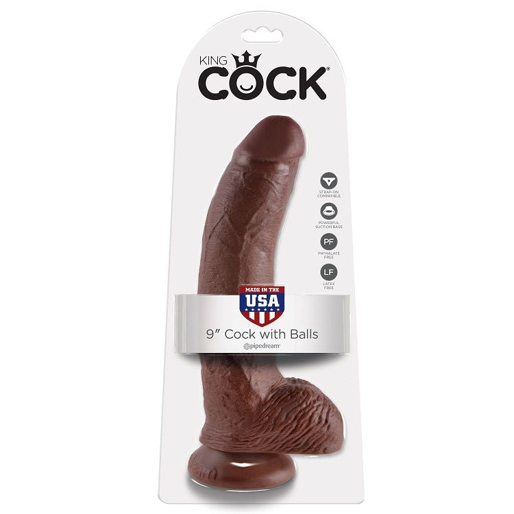 KING COCK - 9 DILDO BRAUN MIT KUGELN 22,9 CM