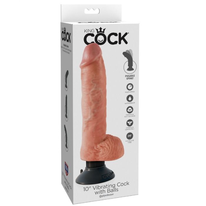 KING COCK - 25,5 CM VIBRIERENDER SCHWANZ MIT HAUTFLEISCHHODEN