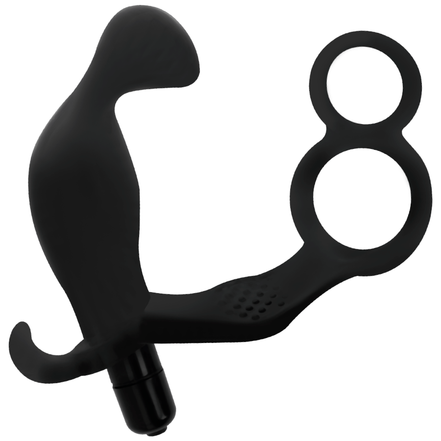 ADDICTED TOYS - ANALPLUG MIT DOPPEL-PENISRING UND HODEN SCHWARZ