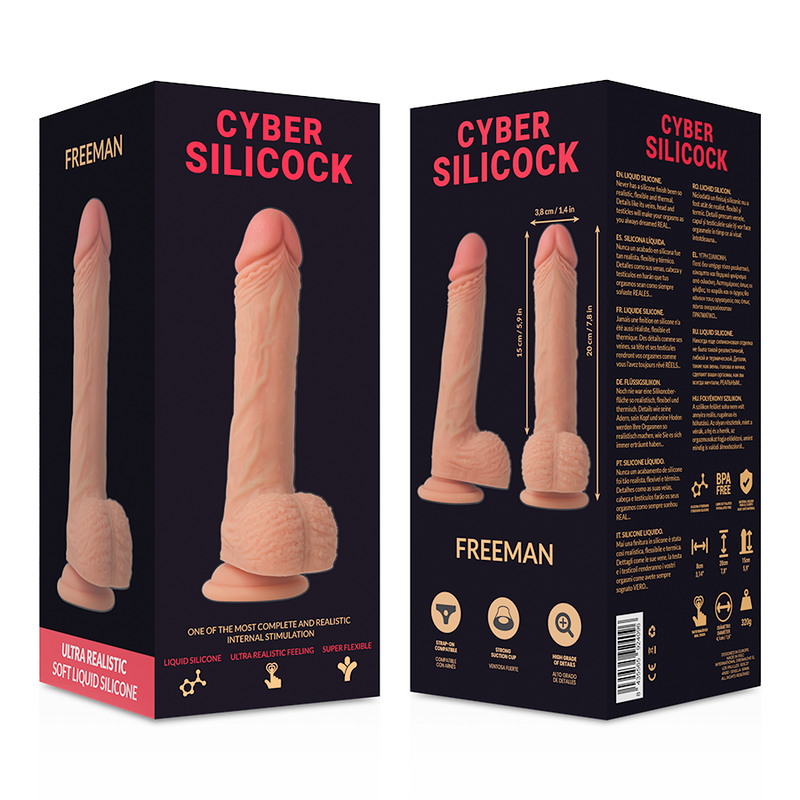 CYBER SILICOCK - STRAP-ON FREEMAN FLÜSSIGSILIKON MIT 3 RINGEN GRATIS 20 CM -O- 3,8 CM